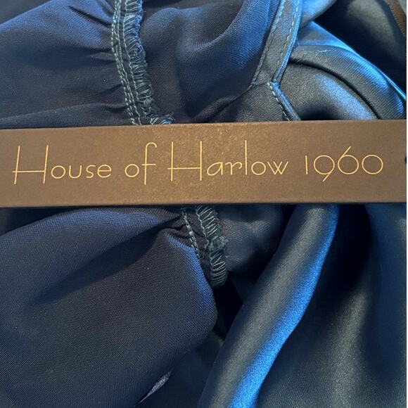 NWT House Of Harlow Cowl Neck Gown Women's Size XS Blue Cross Back Dress FLAWS - Picture 12 of 14